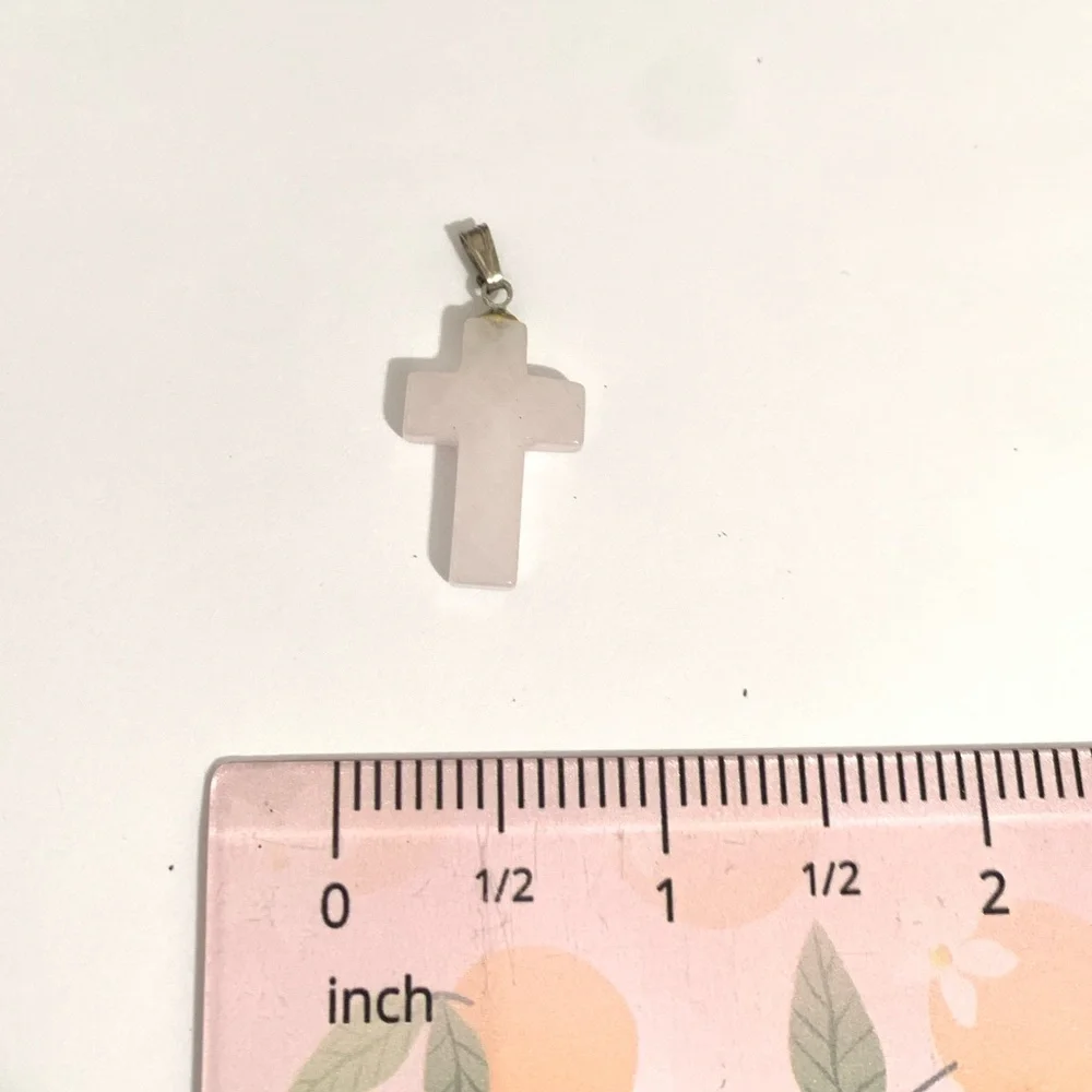Rose Quartz Cross Pendant - Light Pink Stone - Picture 4 of 5